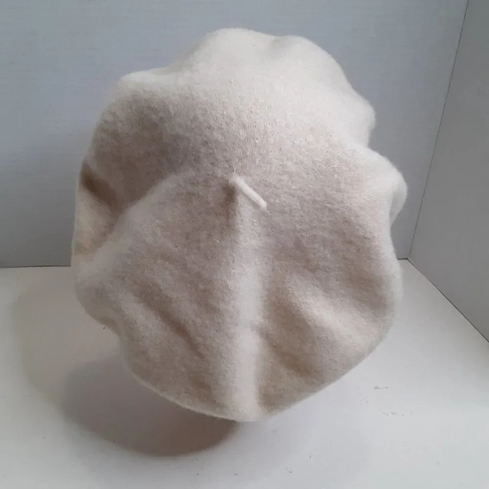 Vintage Cream Wool Women's Beret Flat Hat